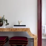 Marcel X Bench – Burgundy Velvet & Ochre Piping