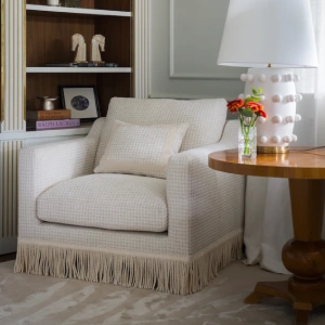 Orlando Lounge Chair – Waffle Fabric & Fringe