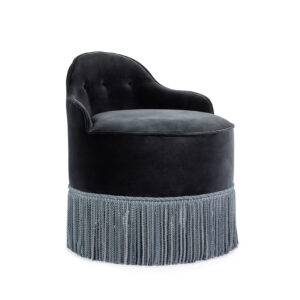 Lou Vanity Stool - Blue Stone Velvet & Blue Fringe