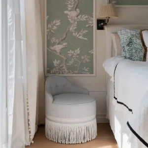 Lou Vanity Stool - Damaris Frost with Trim & Fringe